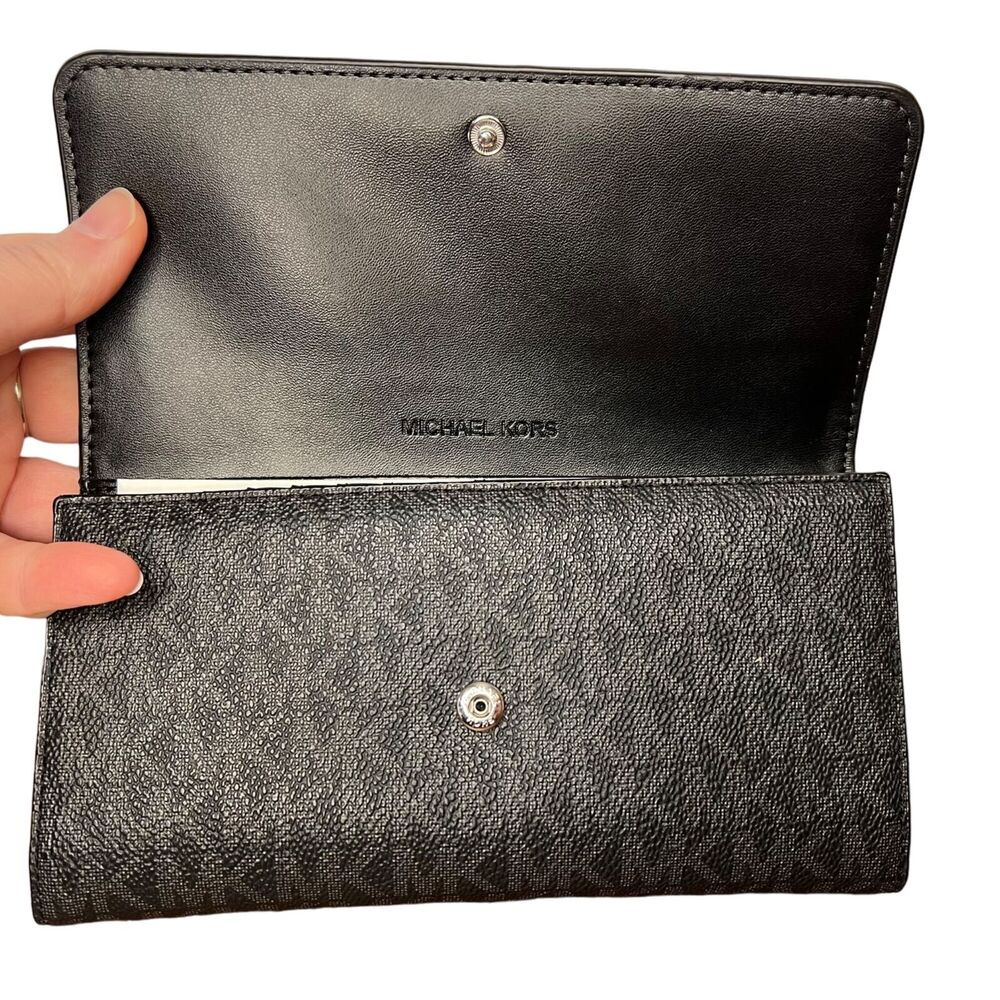 MK Michael Kors Womens Jet Set Travel Large Trifold Wallet Signature Black - Picture 5 of 10